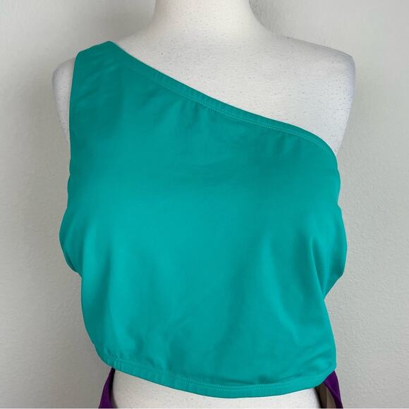 Cacique Sophie Teal Green Purple One Shoulder Swimsuit 18 - Picture 3 of 11